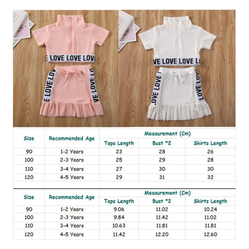 

Summer Baby Girls Cotton Clothes Set Side Letter Printed Toddler Kids Short Sleeve Zipper Shirt Top Skirts Outfit Clothes Set