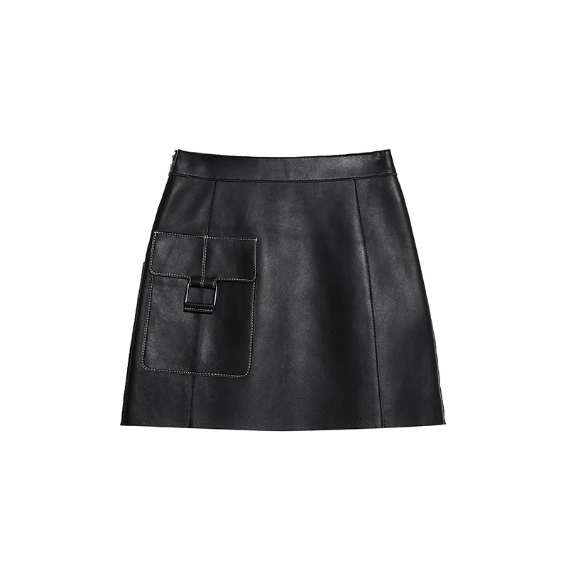 

Women's skirts of legitimate leather, high-waisted skirt with zipper, miniskirt from line to line, from sheep's skin pocket
