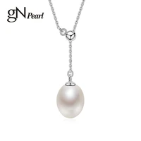 gn pearl drop natural freshwater pearl pendants minimalist necklace choker 925 sterling silver adjustble chain 8 9mm gnpearl