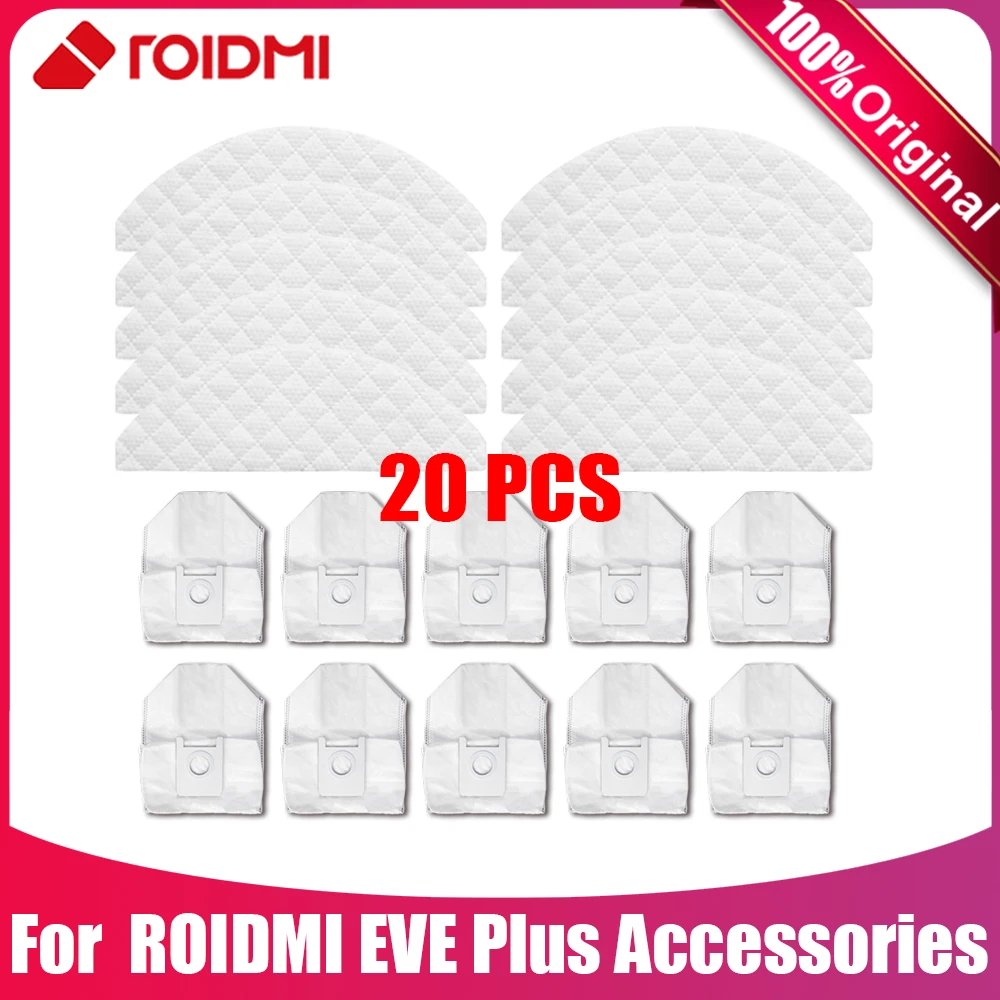 

20PCS Dust Bag Disposable Mop Side/Main Brush Mop Cloth For Xiaomi ROIDMI EVE Plus Vacuum Cleaner Parts Original Accessories