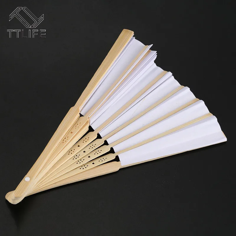 

TTLIFE 50 Pcs/lot White Folding Elegant Paper Hand Fan Wedding Party Favors 21cm Hand Fans Folding Hand Fan