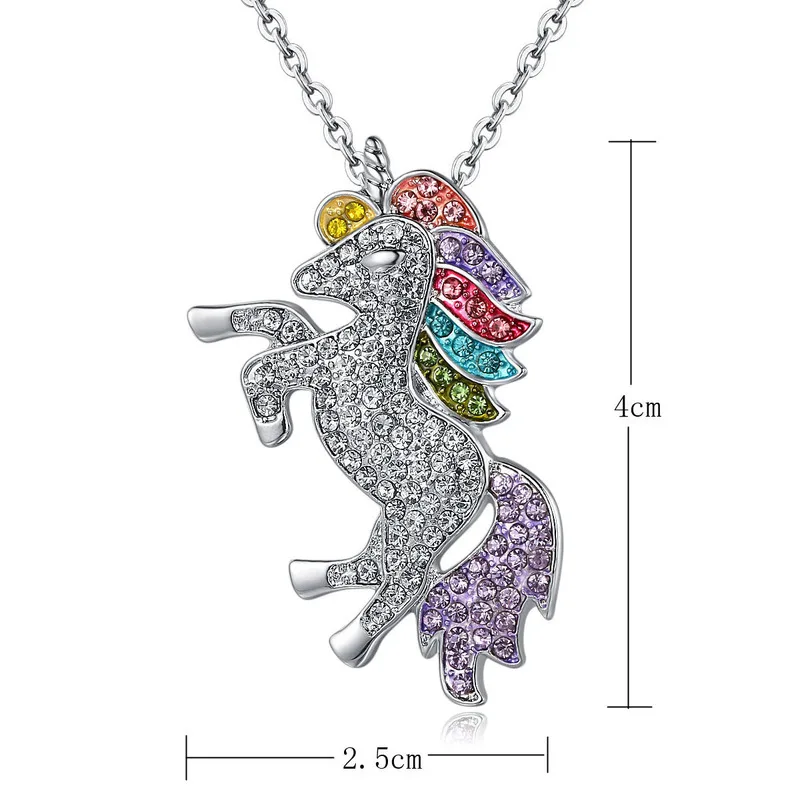 

fashion color unicorn pendant necklace bracelet earrings ring jewelry set for women stainless steel gold sliver jewelry set