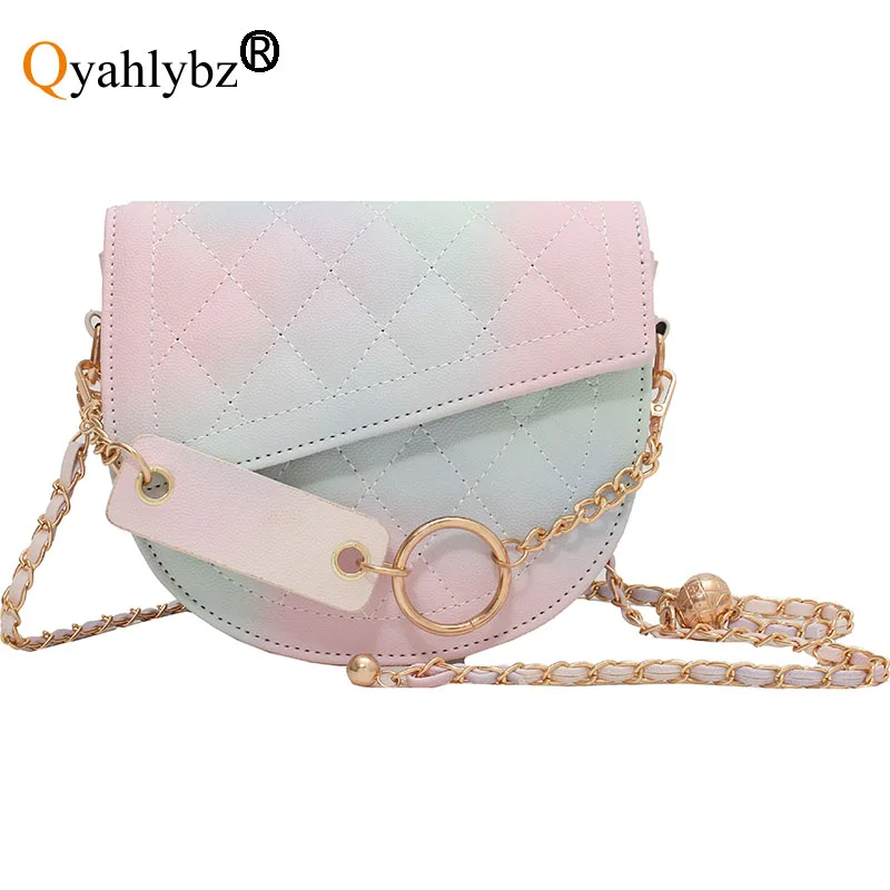 

Qyahlybz band women leather gradient small shoulder saddle bag luxury designer handbag black white chain crossbody bags