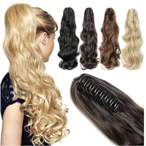 Синтетические женские волосы Gres, длинные натуральные волнистые, бордовыечерныеБлондкоричневые, с зажимами в хвостиках, из термостойкого волокна