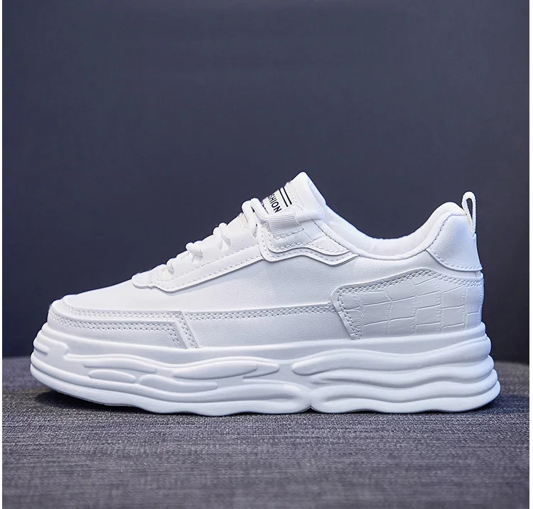 

Brand New Spring Women Casual Platform Shoes Leather Street Fashion Comfortable Girl Lace-up White Leisure Flat Shoes Sneakers