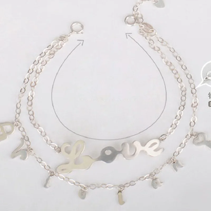 Fashion Personalized 2 Names Chain 925 Silver Bracelets Charming Bracelets Women Bangle Customized Name Bracelet Double Chains