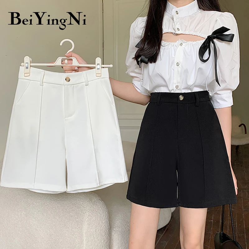 

Beiyingni Suit Shorts Women Casual Vintage All-match Harajuku Black Shorts Womans Buttons High Street Elegant Office Work Shorts