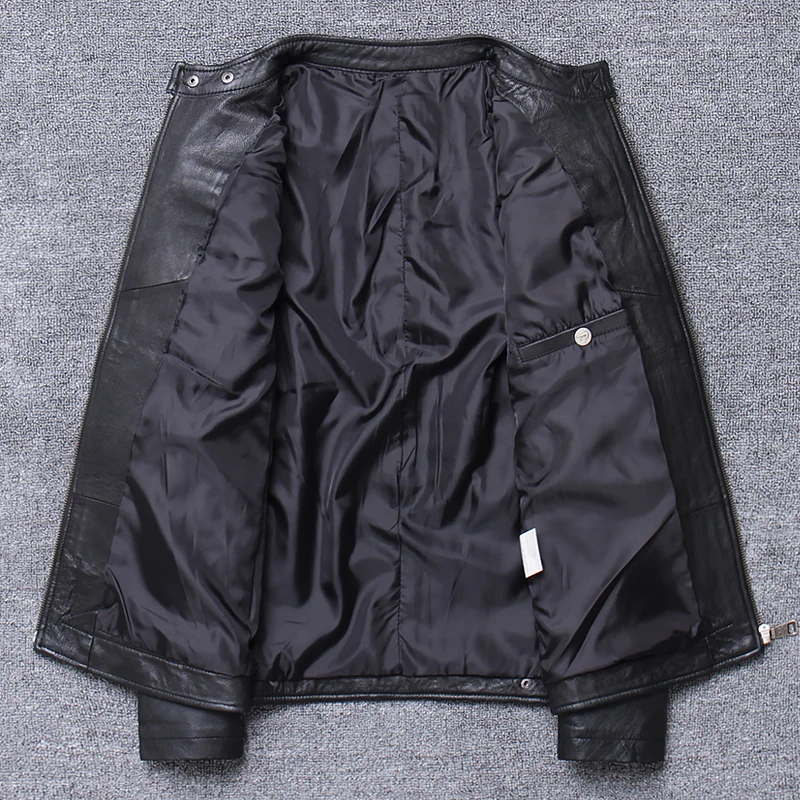 

Men's genuine leather clothing slim motorcycle goat leather jacket cowhide distressed autumn coat