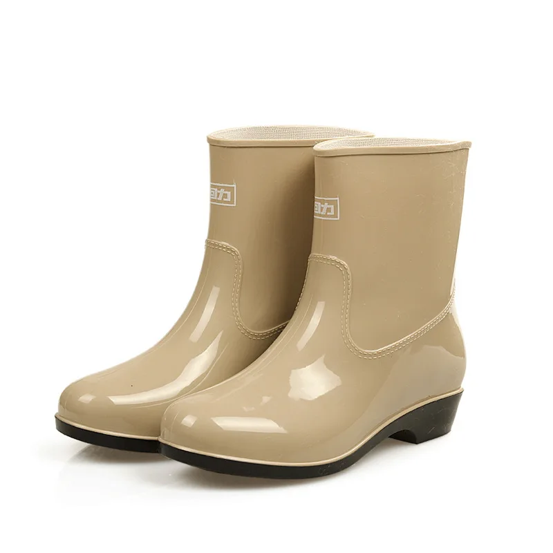 Однотонные резиновые женские водонепроницаемые ботинки с круглым носком