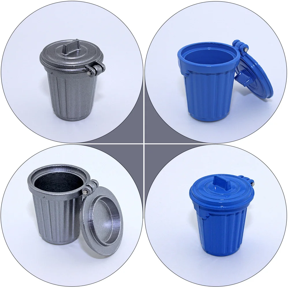 

2pcs Mini House Trash Can Accessory Miniature Decoration (Silver, Blue)