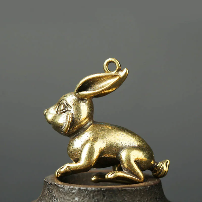 Ретро латунный брелок для ключей с мультяшным кроликом в виде автомобиля кольца