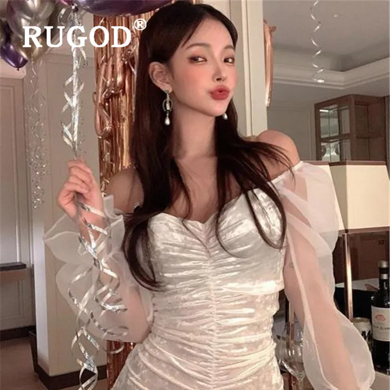 Женское облегающее мини платье RUGOD рождественское Сетчатое с пышными рукавами