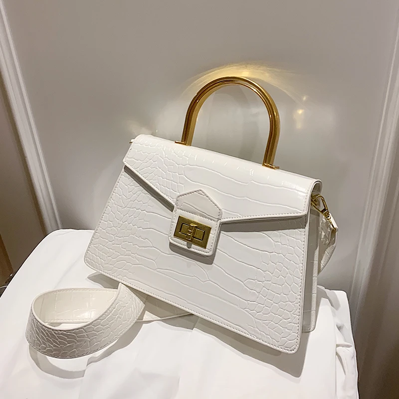 Сумка тоут с крокодиловым узором и металлической ручкой новинка 2020 качественная