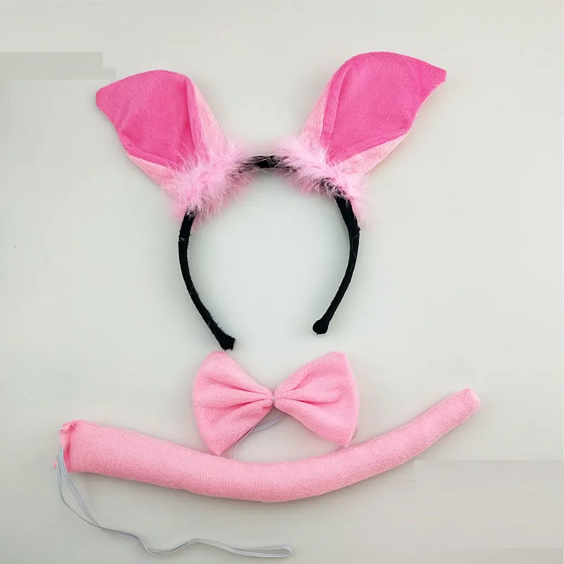 

Adults Kids Plush Jungle Zoo Animals Headband Pink Pig Ears Tail for Birthday Party Cosplay Costume Christmas Halloween