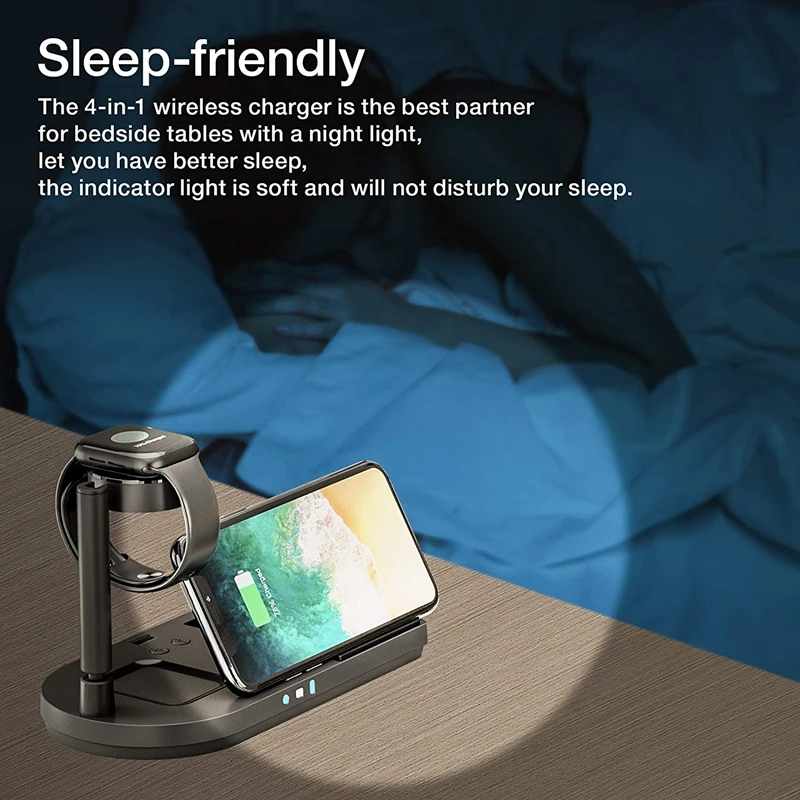 4 in 1 wireless charger stand qi 15w fast wireless charging station with lamp for apple iphone samsung watch airpods buds charge free global shipping