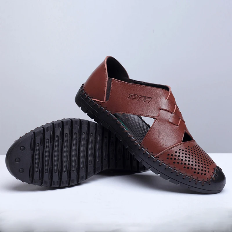 Летние мужские Нескользящие сандалии с вырезами Мужские повседневные лоферы из