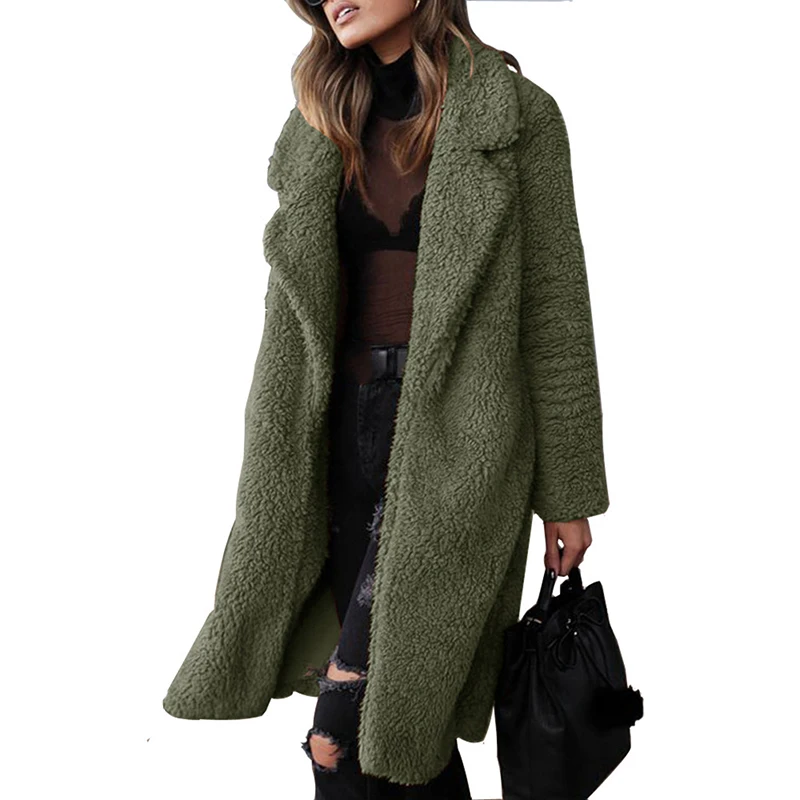 

2021 Autumn Winter Faux Fur Coat Women Warm Teddy Coat Ladies Fur Teddy Jacket Female Long Coat Plus Size Outwear Plush Overcoat