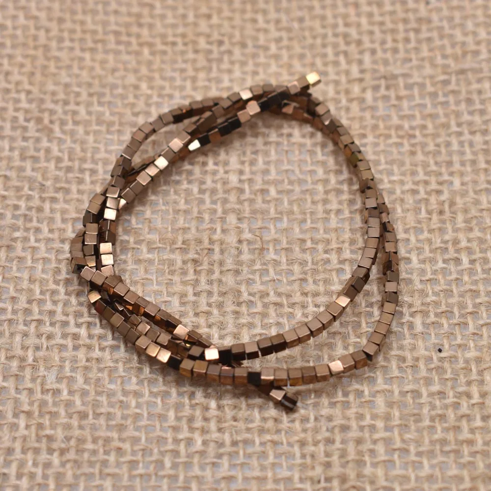 6-Brown 2/3/4mm Gold/Silver Color Plating Coated Natural Stone Hematite Cube Square Loose Spacer Beads For Diy Jewelry Marking 15" - Цвет: 6-Brown