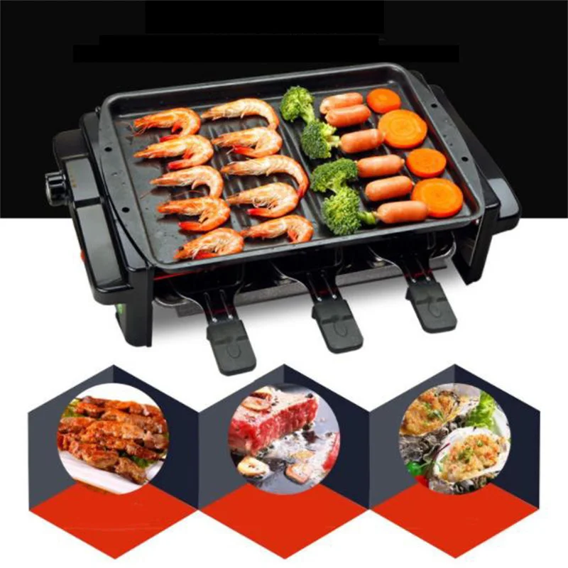 Smokeless Electric BBQ Grill Pan Temperature Control Meal Skillet Beach Grill Plate Non-Stick Tray Tool Stainless Steel SK07