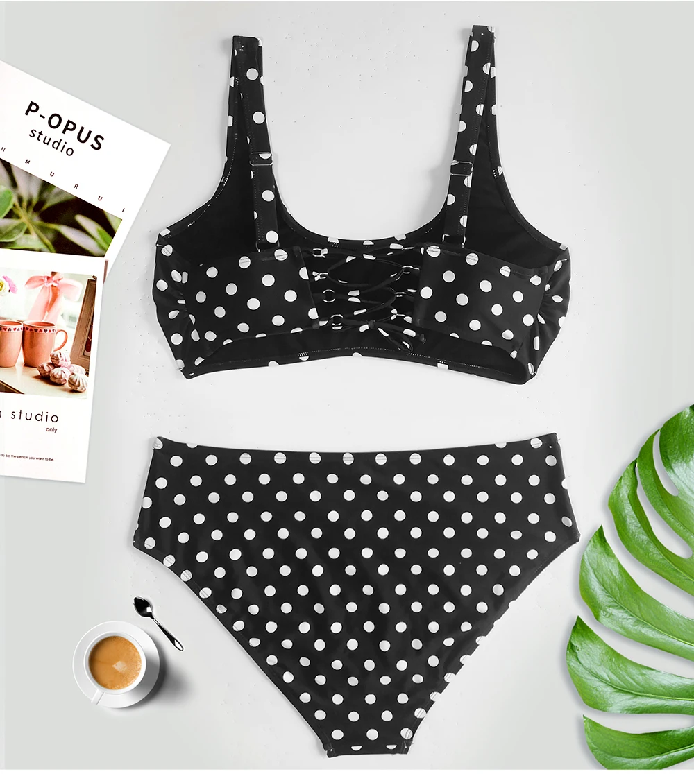

Womens Vintage Polka Dot Swimsuit High Waisted Bathing Suit Large Plus Size Swimwear Beach Wear Biquini Push Up Bikini Set 2021
