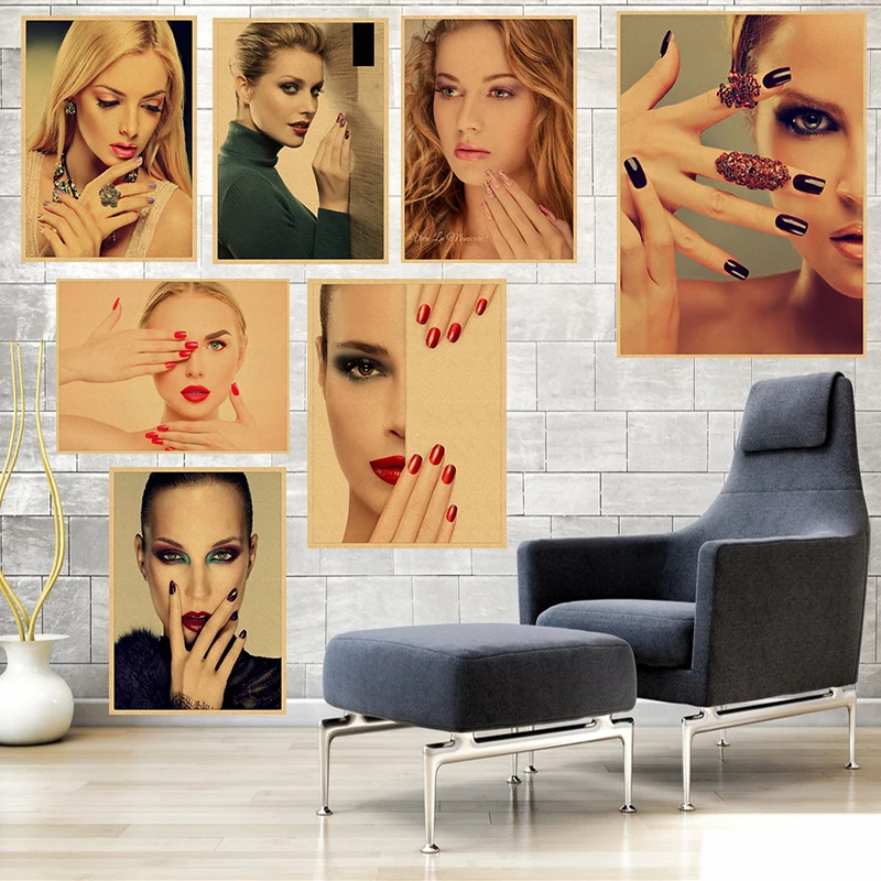 Винтажные постеры для косметологии для маникюра и девушек постер из крафт-бумаги картина прическа студийное настенное украшение 42x29 см