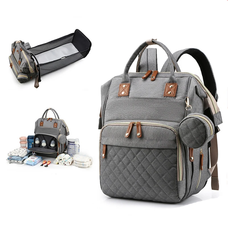 

Baby Travel Mommy Diaper Bag Backpack with Bassinet Changing Mat Station Folding Crib For Infant Girl Boys Mom