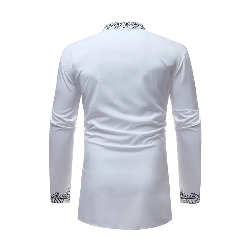 

Fall White African Printed Dashiki for Man Long Sleeve Stand Collar Traditional Shirt Men Ethnic Riche Bazin Office Shirt Tops