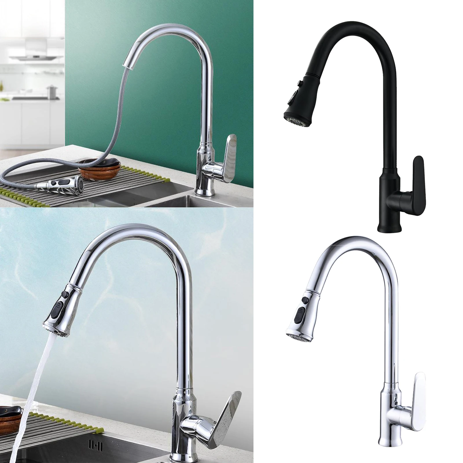 

Single Handle High Arc Pull Out Kitchen Faucet,Single Level Brass Kitchen Sink Faucets with Pull Down Sprayer