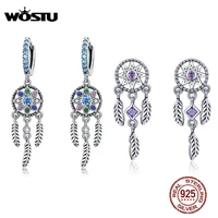 wostu hot sale s925 dreamcatcher earrings authentic 925 sterling silver drop earrings for women wedding party gift cqe713