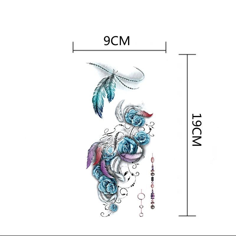 Sexy Blue Tattoo Temporary Sticker And Waterproof Flower Half Arm Or Watercolor Tattoo, Suitable For Men And Women