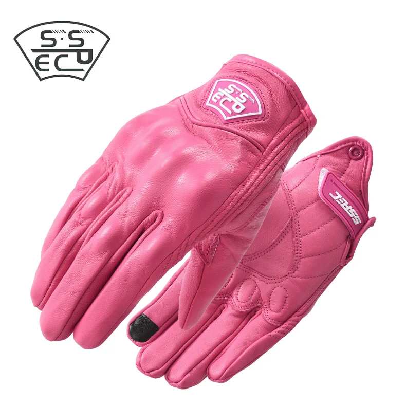 

SSPEC Retro Motorcycle Gloves Women Breathable & Shockproof Motorbike Leather Gloves Girl's Motocross Gloves Touch Screen Summer