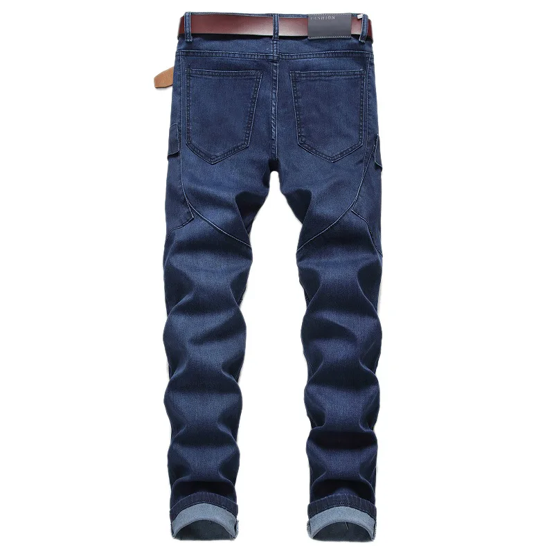 

KIOVNO Men Cargo Casual Jeans Multi Pockets Straight Denim Trousers Pants Male New Fashion