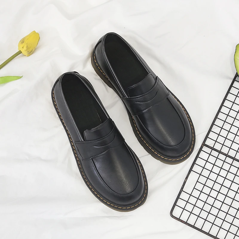 Туфли женские оксфорды без шнуровки криперы кроссовки платформа Мокасины черные