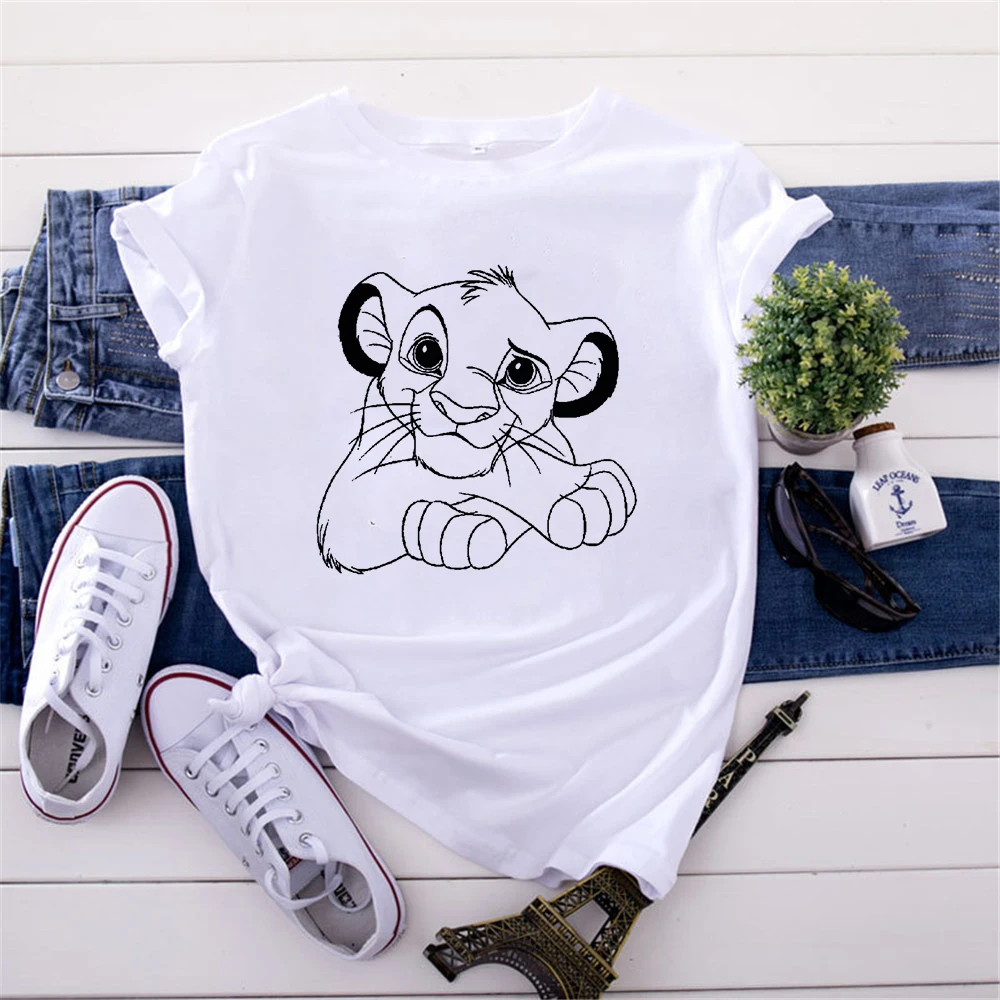 

Disney Fashion Hakuna Matata Letter Print T-shirts The Lion King Casual White Women's Tshirts Harajuku T Shirt Femme Tops Tees
