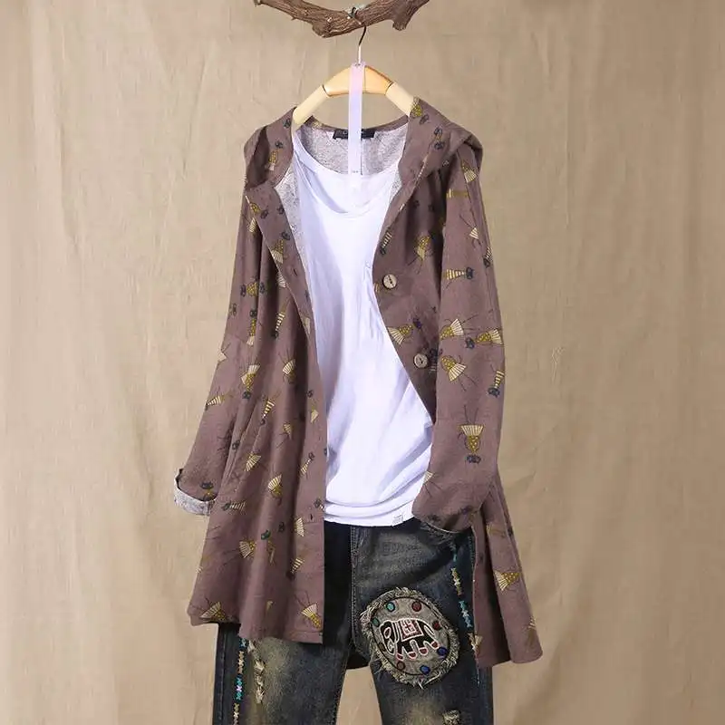 

Hooded Cardigans Tops Women's Printed Blouse 2022 Spring Fashion Long Sleeve Coats Female Casual Printed Female Button Shirts