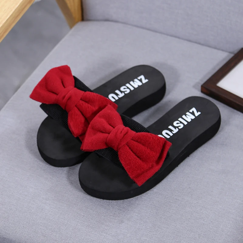 

New Summer Bow Women Flip Flops Flat-bottomed Beach Shoes Casual Slippers Non-slip Household Slippers Single Shoes Indoor Shoes