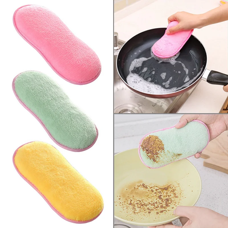 Многофункциональные двухсторонние губки для очистки мытья посуды кухонные