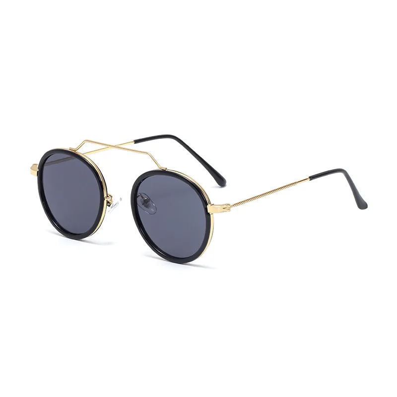 C2 Gold Black УНИКАЛЬНЫЕ Солнцезащитные очки в стиле стимпанк для женщин и мужчин, новые круглые солнцезащитные очки из сплава, бразильские винтажные брендовые Круглые Солнцезащитные очки с черным леопардовым принтом UV400 - Цвет линз: C2 Gold Black