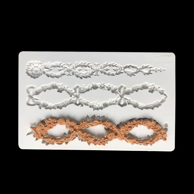 

Силиконовая форма в европейском ретро стиле, Рельефный цветочный венок, имитация глины в стиле барокко, силиконовые формы