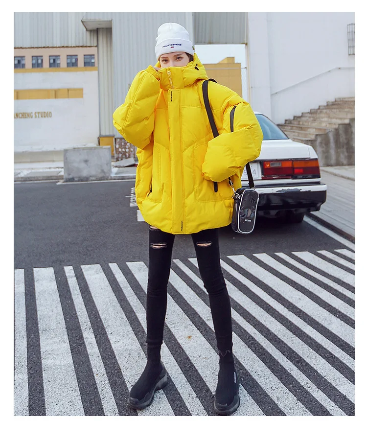 

Модная женская куртка, желтое, черное, зеленое, Розовое свободное зимнее пальто, 90% белый утиный пух, водонепроницаемая Повседневная Уличная супер теплая куртка