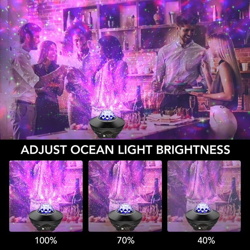 Projector Starry Sky LED Night Lights Galaxy Star with Ocean Wave Music Speaker Nebula Ceiling Lamp Led lights for Room Gift | Лампы и