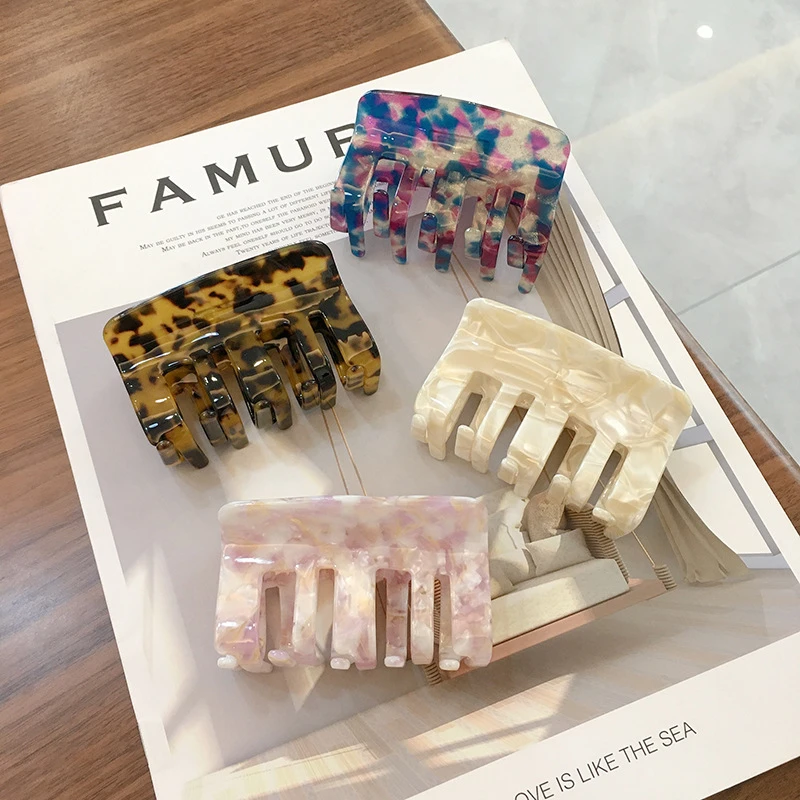 

Large Square Hair Clips Claws For Women Girls Geometric Acetate Leopard Hairpins Face Wash Tool Vintage Korean Hair Accessories
