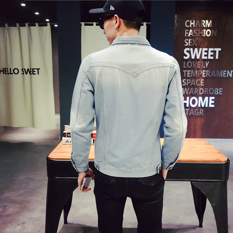 Мужские осенние джинсовые куртки большого размера мужские светло голубые