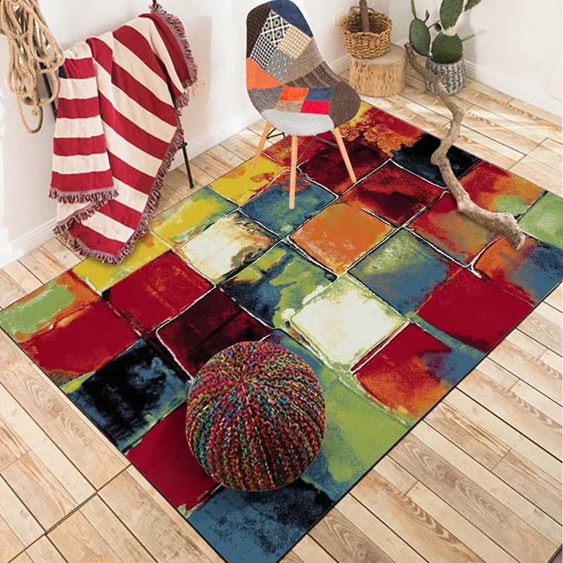 

Fashion Abstract multicolor color block oil painting bedroom door living room kitchen Mat Carpet