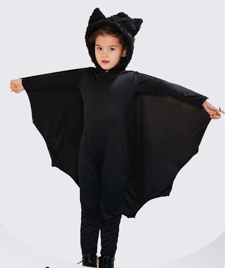 Черный костюм летучей мыши для мальчиков и девочек Комбинезон с капюшоном на