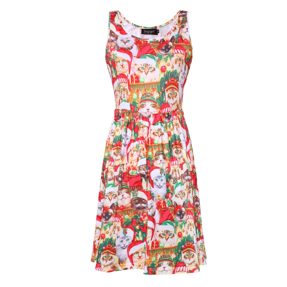 Женское рождественское платье модные платья-трапеции до колен с круглым вырезом