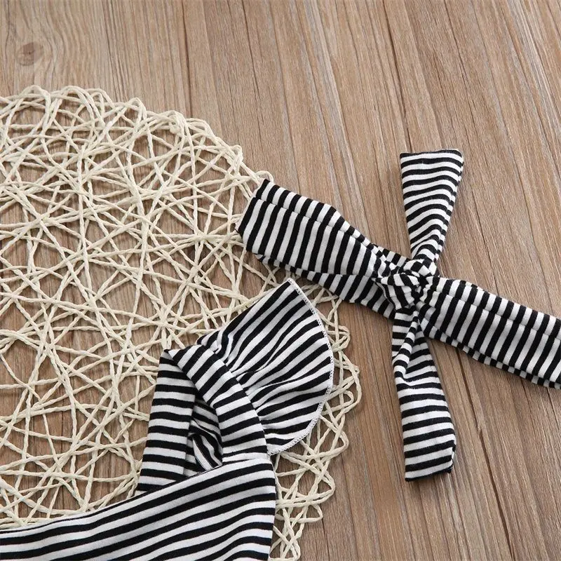 

Emmababy Girl Striped Bodysuit Jumpsuits with Headband 0-18M Newborn Baby Kid Girl Infant Clothes Outfit Set Sunsut