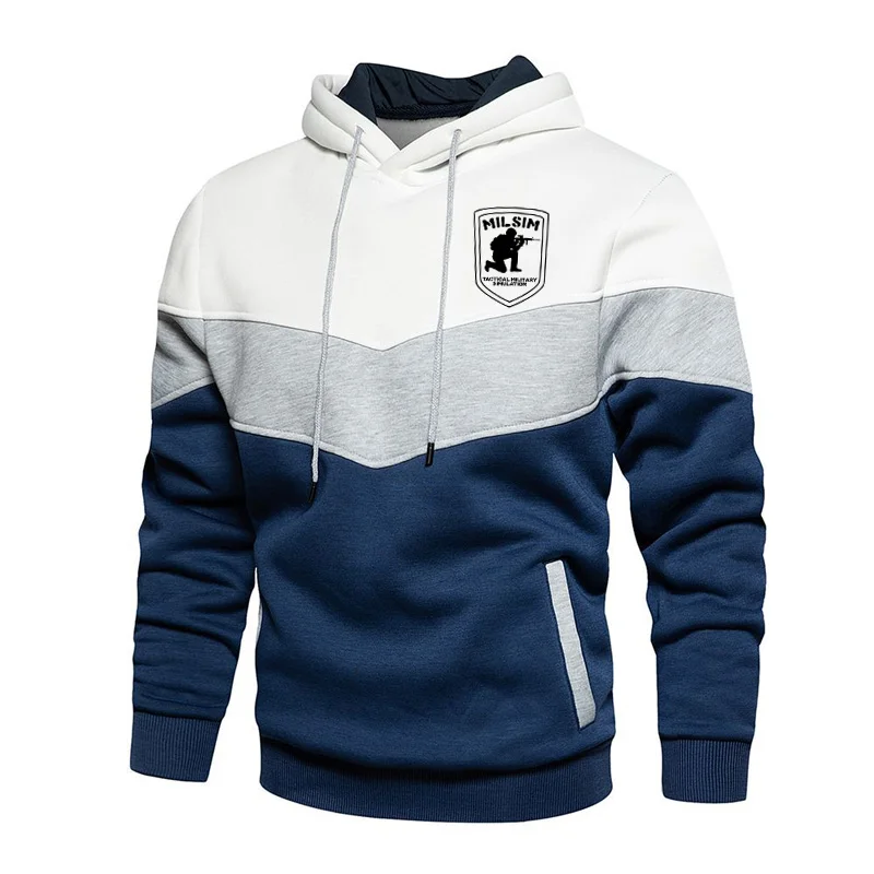 

Trending Men Hoodies Autumn Winter Splicing Pullover Casual Long Sleeve Warm Hip Hop Sweatshirts Casual Printed Sport Tops