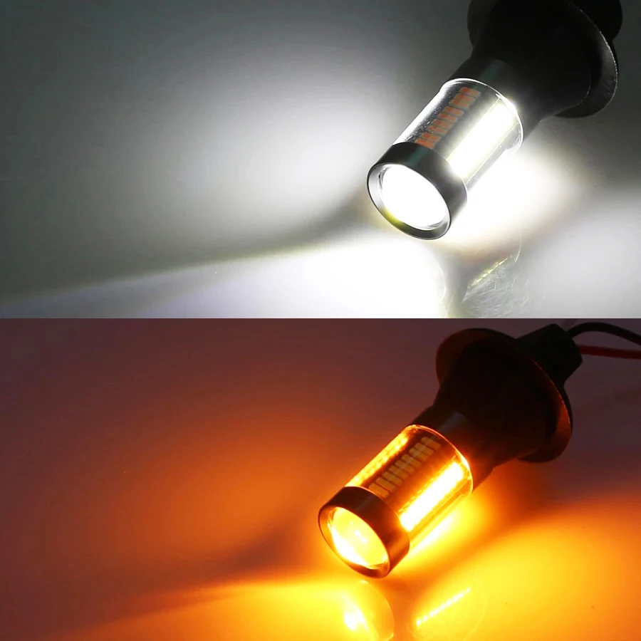 

NHAUTP 2Pcs 1156 Dual Color BA15S T20 7440 P21W W21W PY21W LED Canbus Bulbs No Error Car Turn Signal Lights DRL 4014 66-Smd