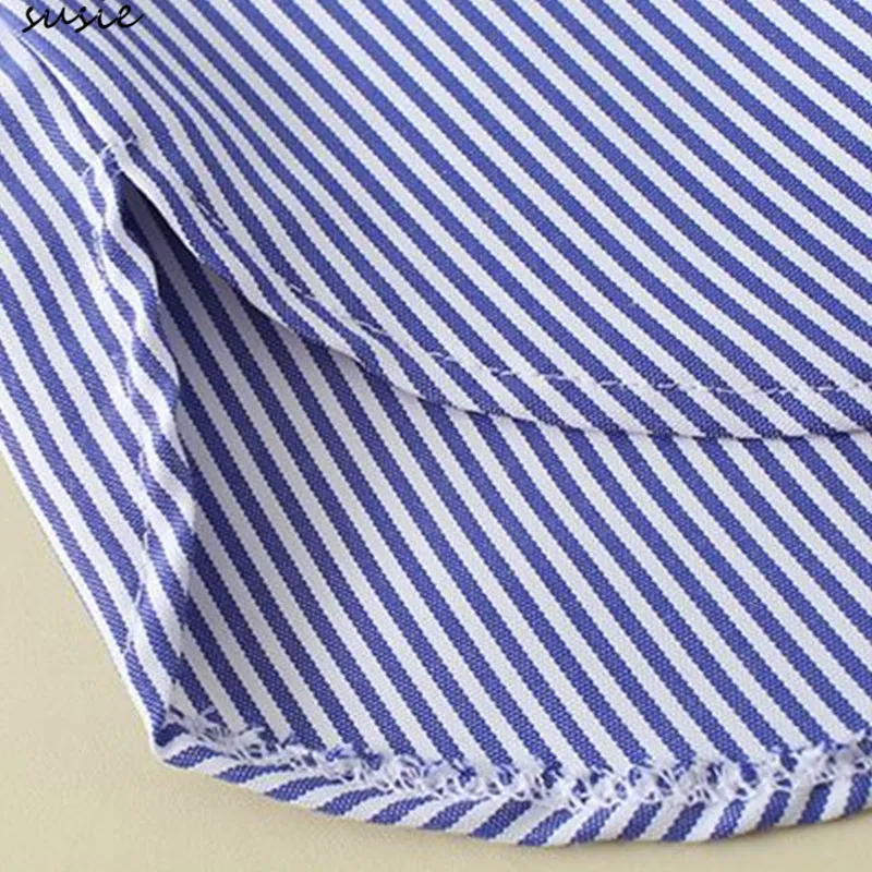 

Women Layered Decorative Skirt Blue Stripes Detachable Curved False Hem Apron X7YA